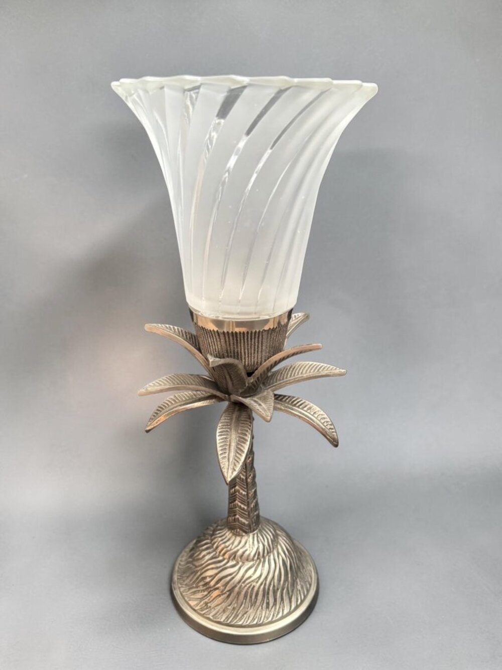 Palm Tree Design Candle Holder With Frosted Glass Shade - Made In India - Decora